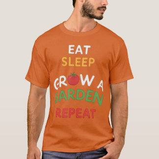 面白いゲーマーが寝て食べる庭づくりを繰り返すデザイン Tシャツ