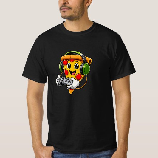 面白いゲーマーピザキャラゲーミングデザイン - かわいいP Tシャツ (正面)