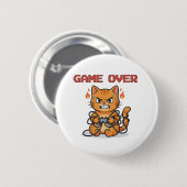 面白いゲーマー猫ゲームオーバーボタン 缶バッジ (正面&裏面)