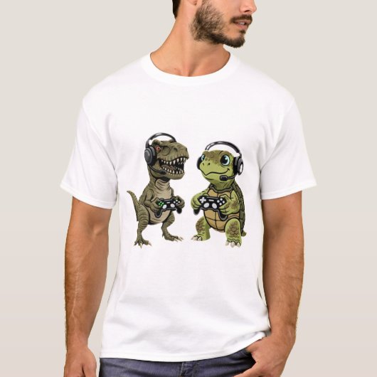 面白いゲーマーTレックス・タートル・ダイナソー・レトロゲーム Tシャツ (正面)