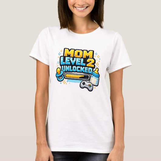 面白いゲーミングママレベル2解除 第二子 Tシャツ (正面)