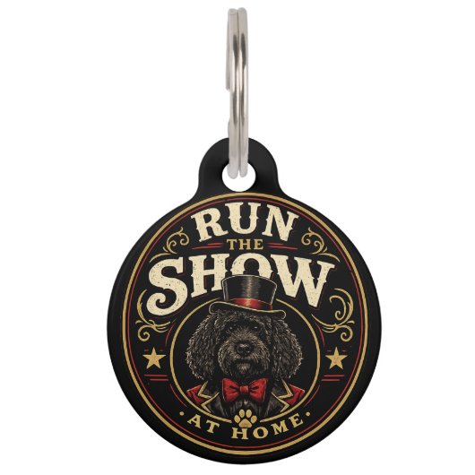 面白いコッカプー犬のタグ - Run The Show ペットIDタグ (正面)