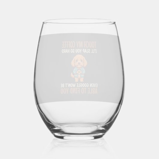 面白いコッカプー コーヒー好き ステムなしワイングラス (正面)