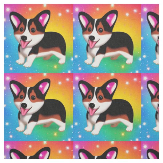 面白いコーギーの子犬 ファブリック (見本)