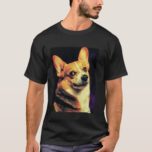 面白いコーギーの顔のミーム犬 Tシャツ (正面)