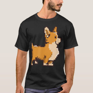 面白いコーギー犬アニマルピクセルアートレトロビデオ Tシャツ