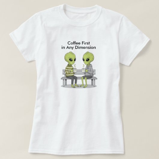 面白いコーヒーとエイリアン Tシャツ (デザイン正面)