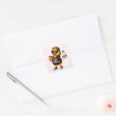 面白いコーヒーアヒルのステッカー | かわいいキャラクターのアヒル スクエアシール (封筒)
