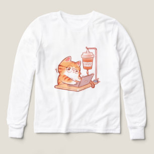 面白いコーヒーキャットのTシャツ、可愛いオーバーウォークドプログラマー