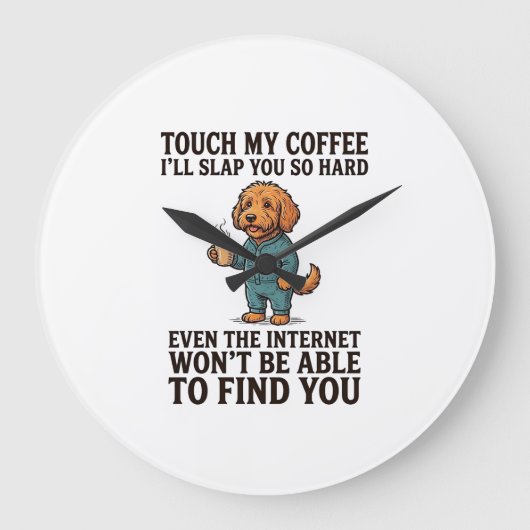 面白いコーヒードッグのビンテージ彫刻Tシャツデザイン_1 ラージ壁時計 (正面)