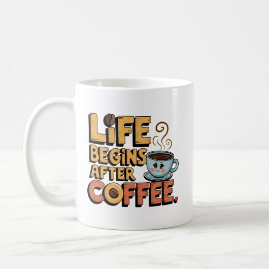 面白いコーヒーライフのワードアート コーヒーマグカップ (左)