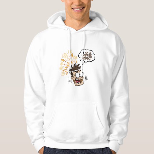 面白いコーヒー中毒者のエネルギッシュなキャラクターフーディTシャツ パーカ (正面)
