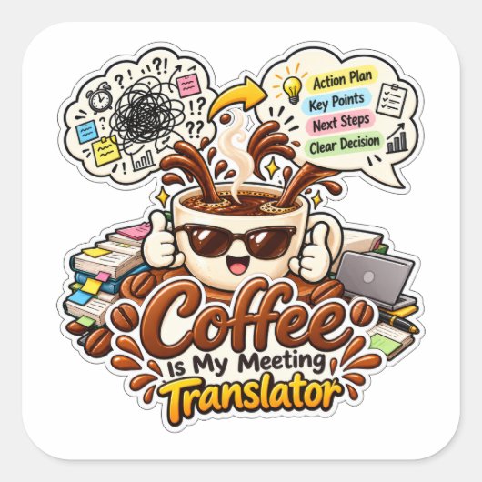 面白いコーヒー愛好家のデザイン スクエアシール (正面)