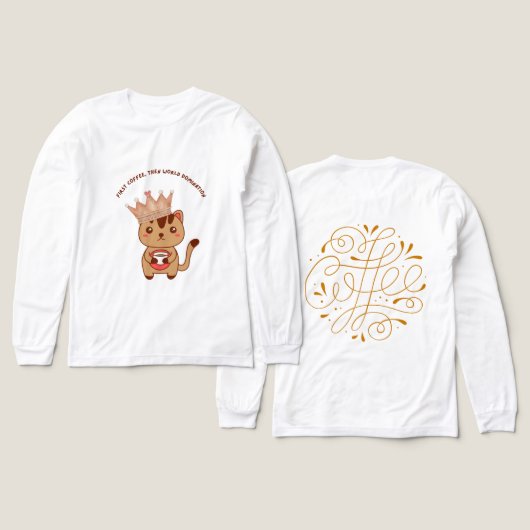 面白いコーヒー愛好家の猫Tシャツ トライブレンドＴシャツ (デザイン 正面＆背面)