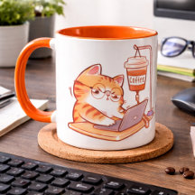 面白いコーヒー猫マグカップ、かわいい過労プログラマーG
