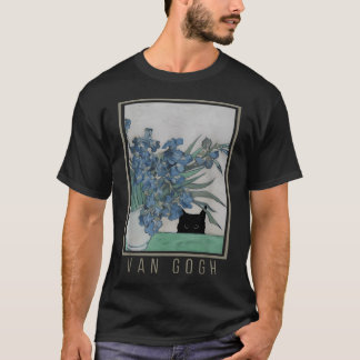 面白いゴッホのアイリスフラワーキャットミーム ゴッホ Tシャツ