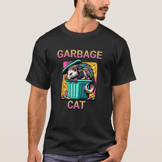 面白いゴミ箱猫ポッサムデザイン Tシャツ (正面)