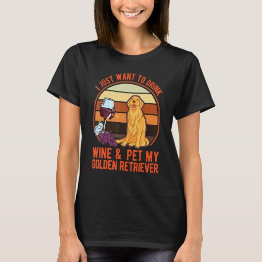 面白いゴールデンレトリバーとワイン Tシャツ (正面)