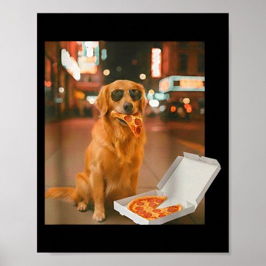 面白いゴールデンレトリバーの犬がピザを食べるミームの夜 ポスター (正面)