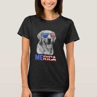 面白いゴールデンレトリバーの犬Merica 7月4日の愛国者 Tシャツ
