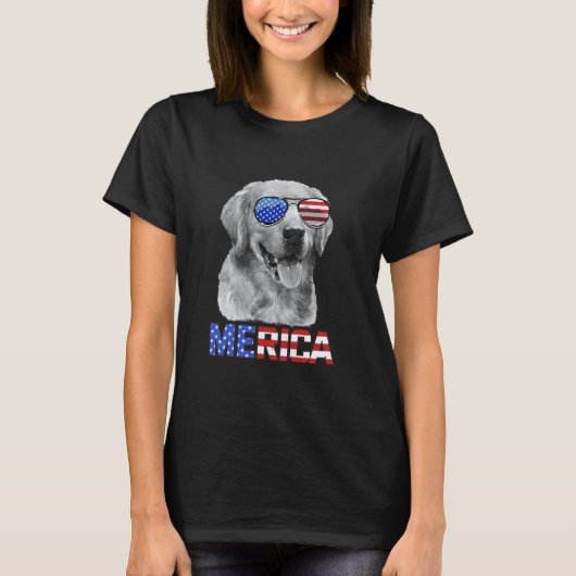 面白いゴールデンレトリバーの犬Merica 7月4日の愛国者 Tシャツ (正面)