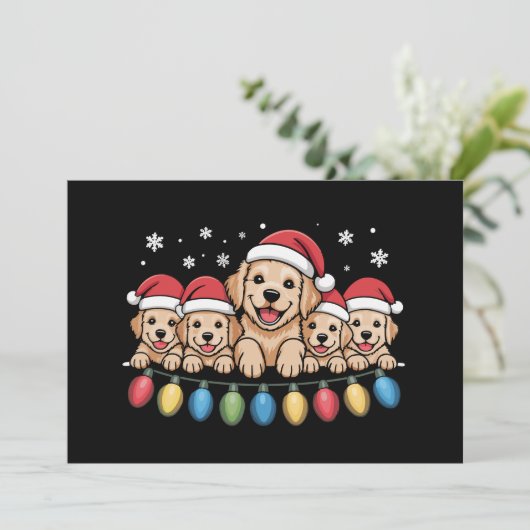面白いゴールデンレトリバー クリスマス 子犬  招待状 (スタンド正面)