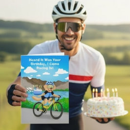 面白いサイクリングドッグの誕生日バイクケーキデリバリー カード