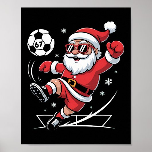 面白いサッカーサンタ67 クリスマス メメ パジャマ ポスター (正面)