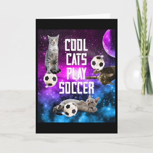 面白いサッカーデザインの猫 カード (正面)