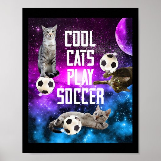 面白いサッカーデザインの猫 ポスター (正面)
