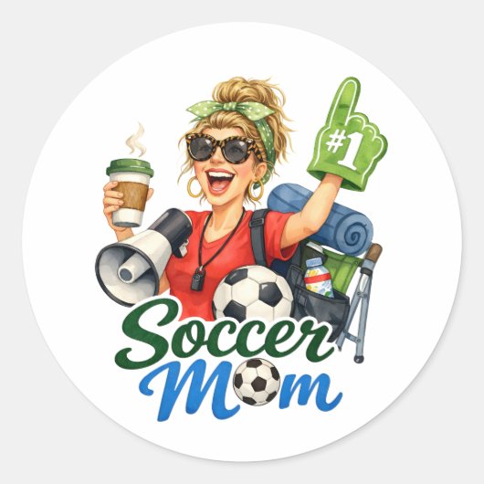 面白いサッカーママ ラウンドシール (正面)