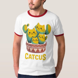 面白いサボテンネコ サボテン ダジャレ メンズ リンガー Tシャツ