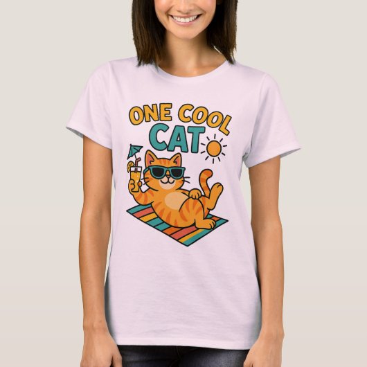 面白いサマーキャットラバーズTシャツ Tシャツ (正面)