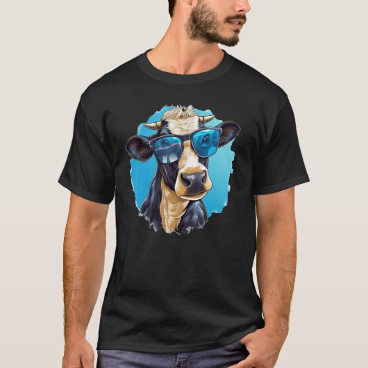 面白いサングラスカウ Tシャツ (正面)