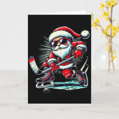 面白いサンタがアイスホッケーをする恋人たち少年少女C カード (黄色い花)