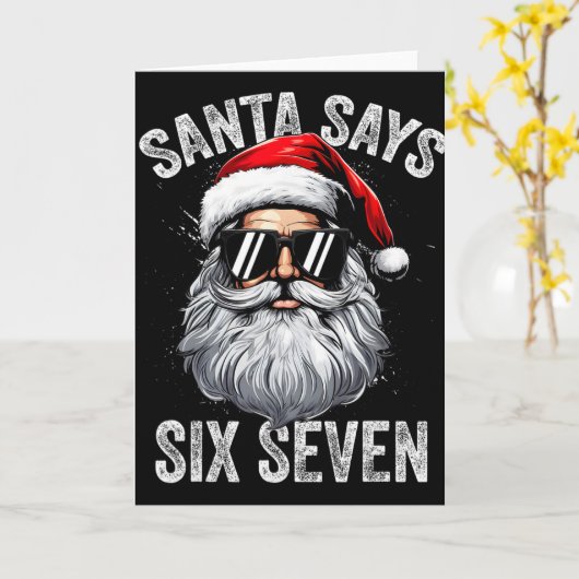 面白いサンタが「6 7」を言う クリスマスTシャツ メンズ ボ カード (黄色い花)