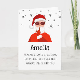 面白いサンタは名前を見ながら メリークリスマス シーズンカード