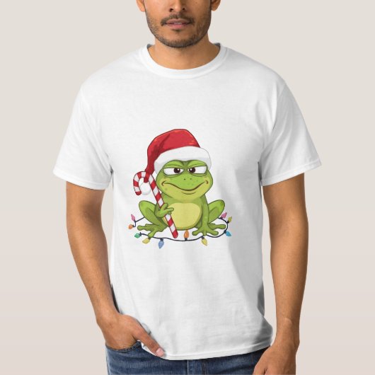 面白いサンタカエル クリスマスTシャツ - かわいいカエルと Tシャツ (正面)