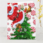 面白いサンタクロース カード (黄色い花)