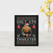 面白いサンタボクシング醜いアスリートスウェーター メリークリスマス カード (黄色い花)