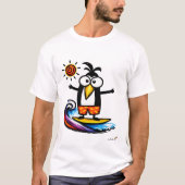 面白いサーフィンペンギンキャラクターTシャツ Tシャツ (正面)