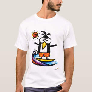 面白いサーフィンペンギンキャラクターTシャツ Tシャツ