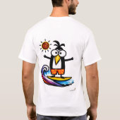 面白いサーフィンペンギンキャラクターTシャツ Tシャツ (裏面)