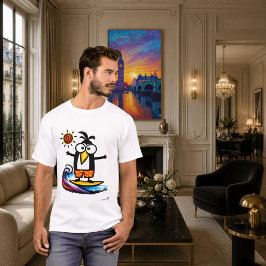 面白いサーフィンペンギンキャラクターTシャツ Tシャツ