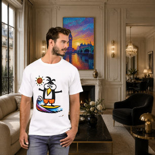 面白いサーフィンペンギンキャラクターTシャツ Tシャツ