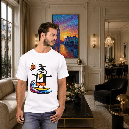 面白いサーフィンペンギンキャラクターTシャツ Tシャツ