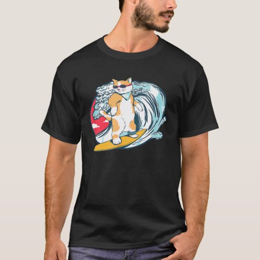面白いサーフィン猫キティサーファーサーフボード Tシャツ (正面)