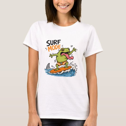 面白いサーフモードのカエル｜ばかばかしいカエル夏 Tシャツ (正面)