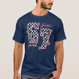 面白いシックスセブンミームチェック柄 6 7 女子の名言 Tシャツ