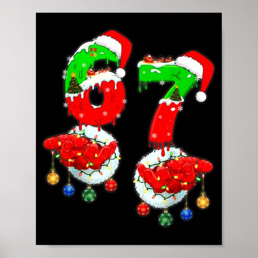 面白いシックスセブン67のミーム 6 7 クリスマスサンタハンドB ポスター (正面)